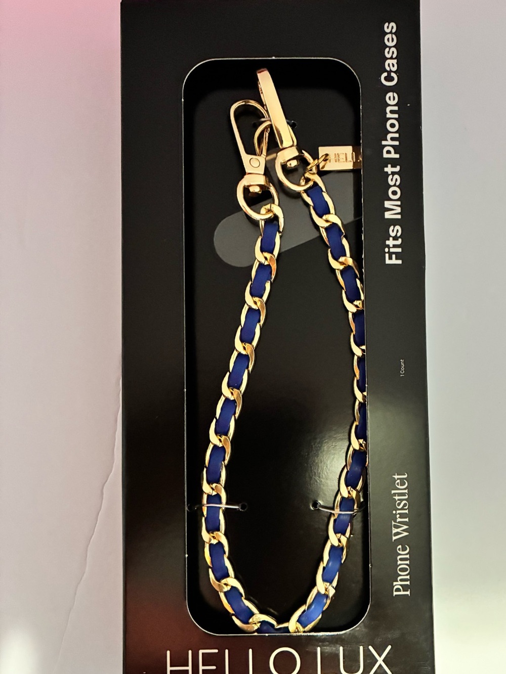 Hello Lux Phone Wristlet Gold Chain Navy Faux Leather NEW